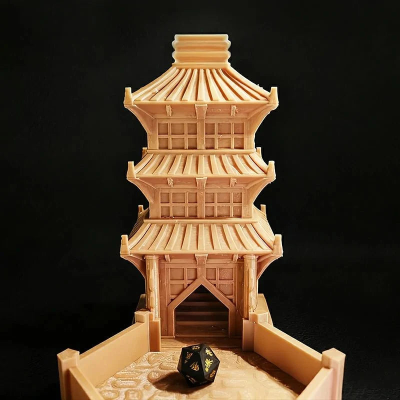 Oriental Beijing Dice Tray – 3D Printed Yellow Oriental Beijing Dice Tower Foldable Hexagonal Dice Tray Bezel