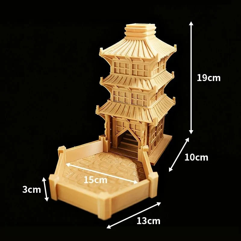 Oriental Beijing Dice Tray – 3D Printed Yellow Oriental Beijing Dice Tower Foldable Hexagonal Dice Tray Bezel