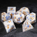 Oriental Country Resin RPG Dice Set – Transparent resin Oriental Blue and White Porcelain DND dice set, featuring a