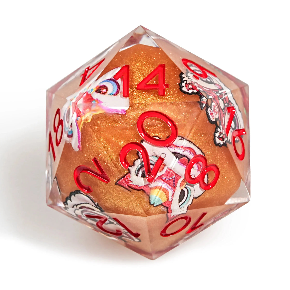 Oriental Orange Resin DND Dice Set – Oriental Style - Orange Glitter Resin Lion Dance DND D20 Dice with Red Numbers
