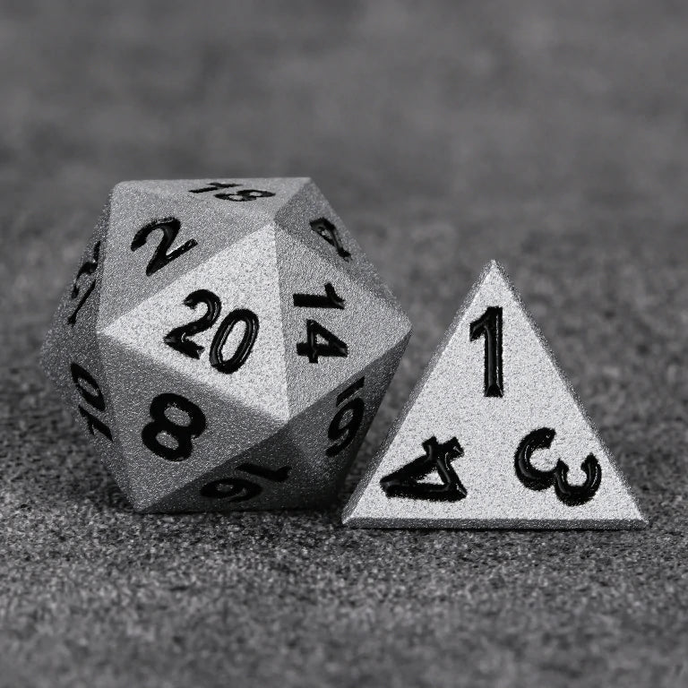 Paladin Metal DND Dice Set – Paladin Bright Silver Metal D&D D20 and D4 Dice with Black Numerals