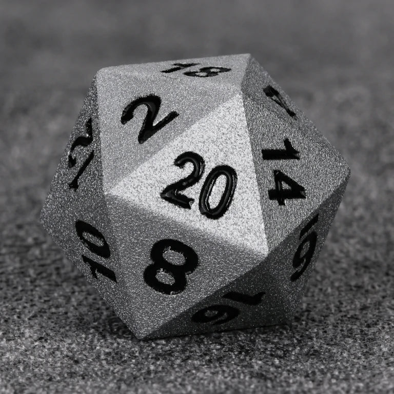 Paladin Metal DND Dice Set – Paladin Bright Silver Metal D&D D20 Die with Black Numerals