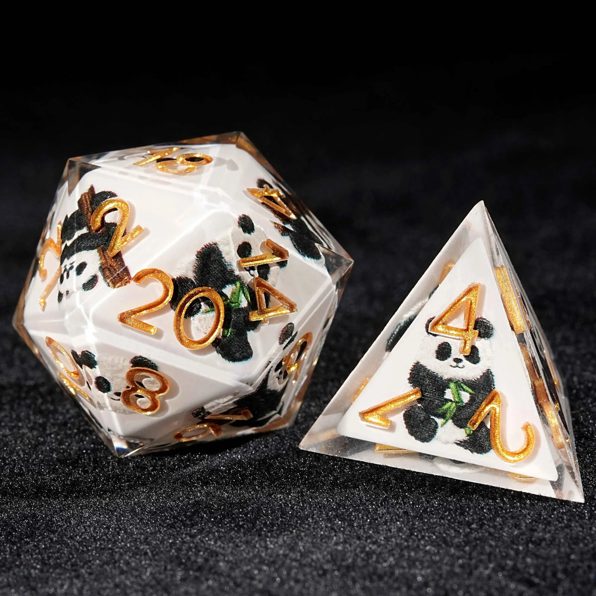Panda Man Resin DND Dice Set – Gold Numbers – Panda Martial Monk - White Resin dnd Dice Set + Gold Font