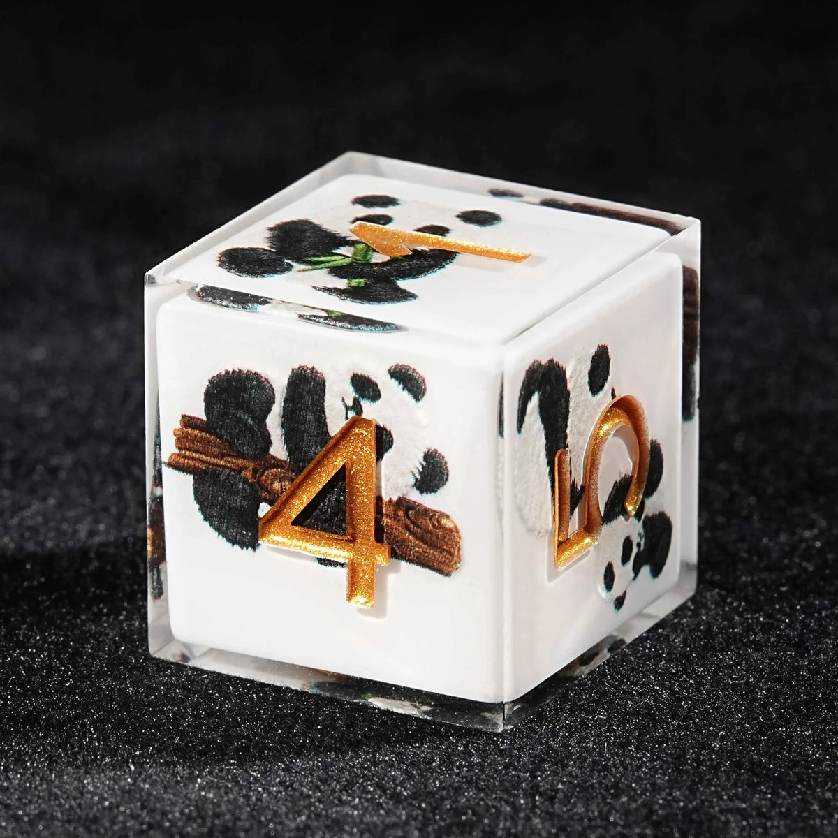 Panda Man Resin DND Dice Set – Gold Numbers – Panda Martial Monk - White Resin dnd Dice Set + Gold Font
