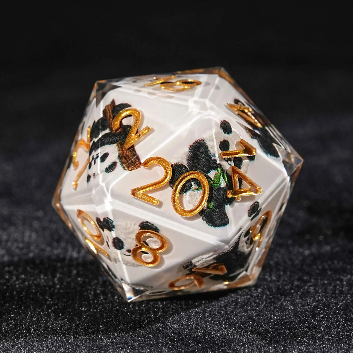 Panda Man Resin DND Dice Set – Gold Numbers – Panda Martial Monk - White Resin dnd Dice Set + Gold Font