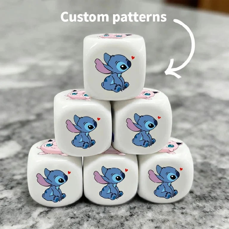 Pattern Corner Acrylic D6 Dice Set – Custom Dice - Custom rounded acrylic six-sided dice, 16mm, can be printed with