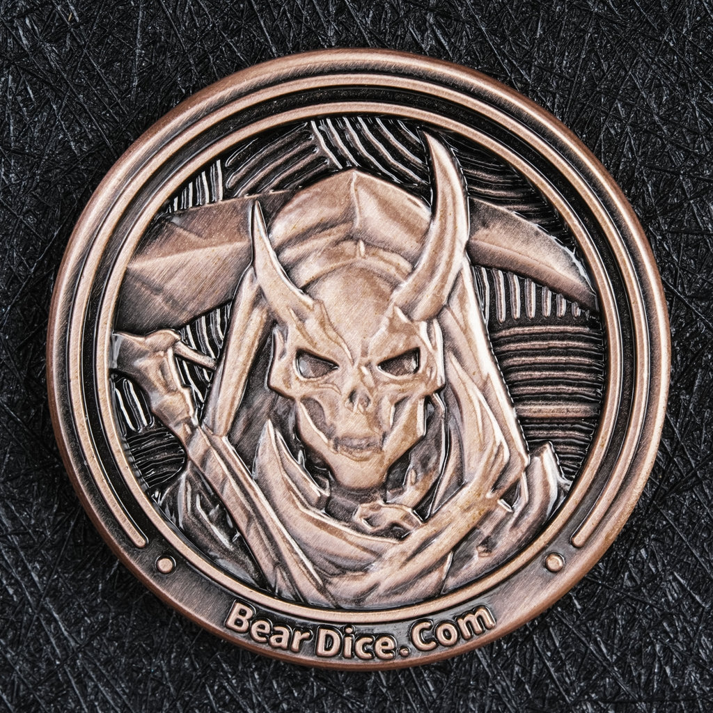 Personalized Commemorative Coin – Custom Design – Custom Role-Playing Game Accessories - Custom Antique Copper Scythe