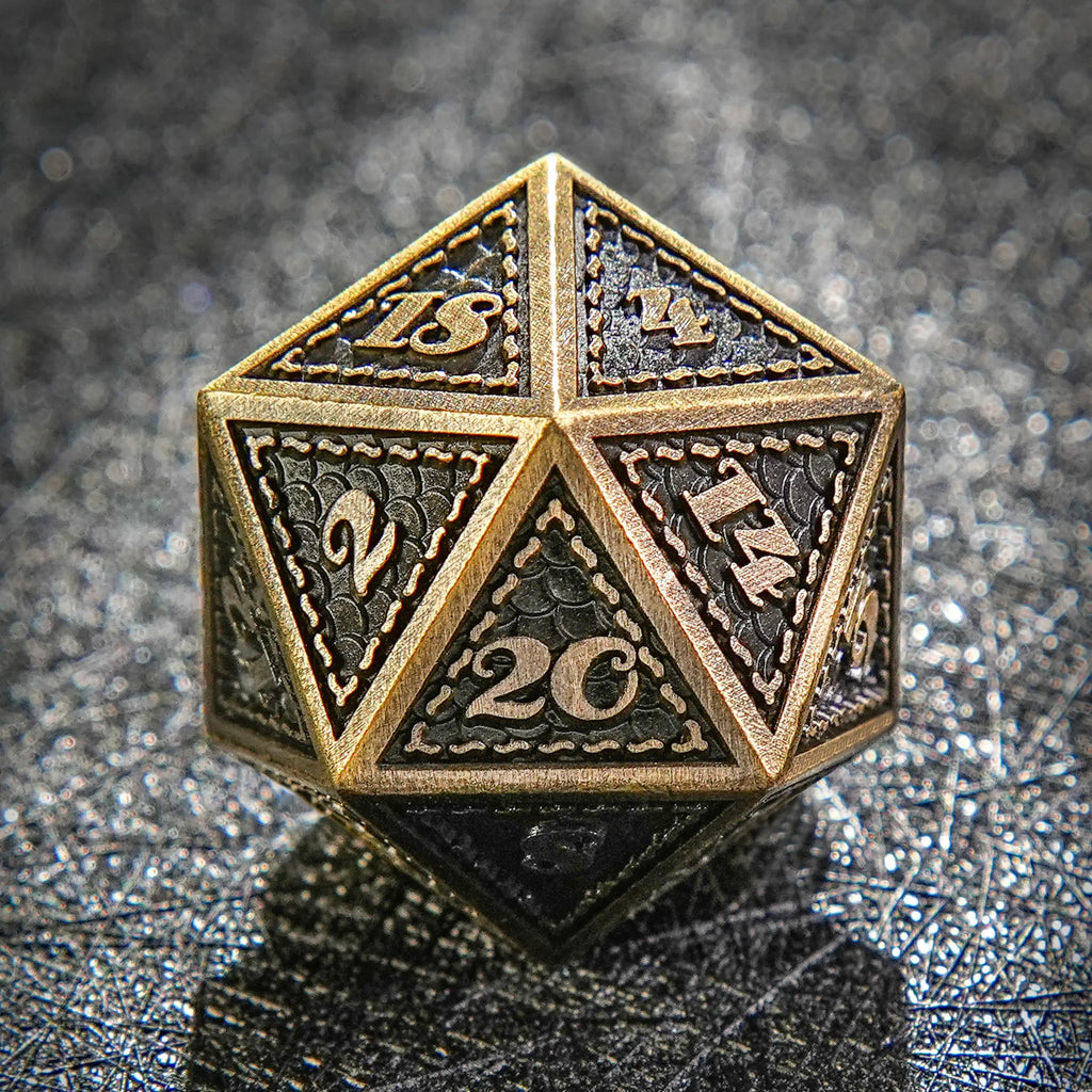 Pharaoh Metal DND Dice Set – Ancient Bronze Dragon Scale Metal DND Dice Set