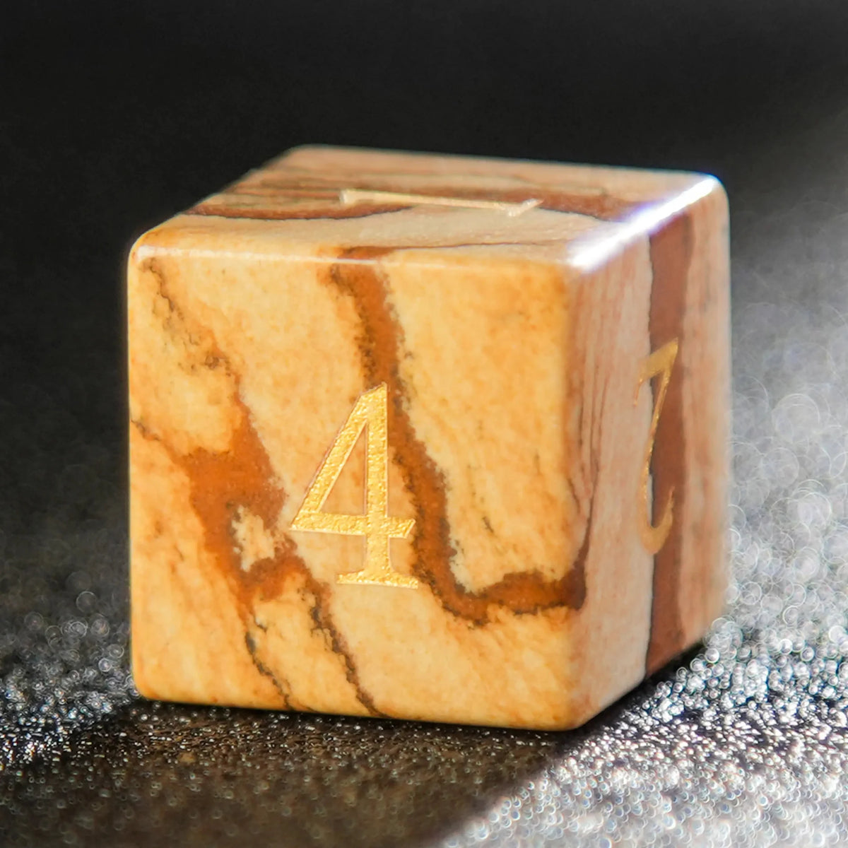 Picture Digital Natural Stone DND Dice Set – Muddy yellow rock texture DND natural stone D6 dice with gold numbers