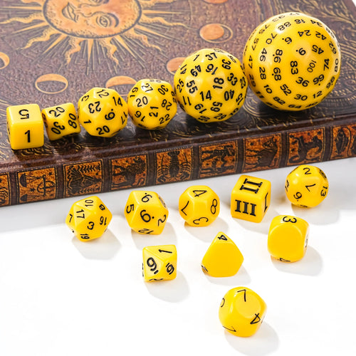 Piece Polyhedron Acrylic D100 Dice Set – D100 - 15pcs Yellow Acrylic Polyhedron Dice Set