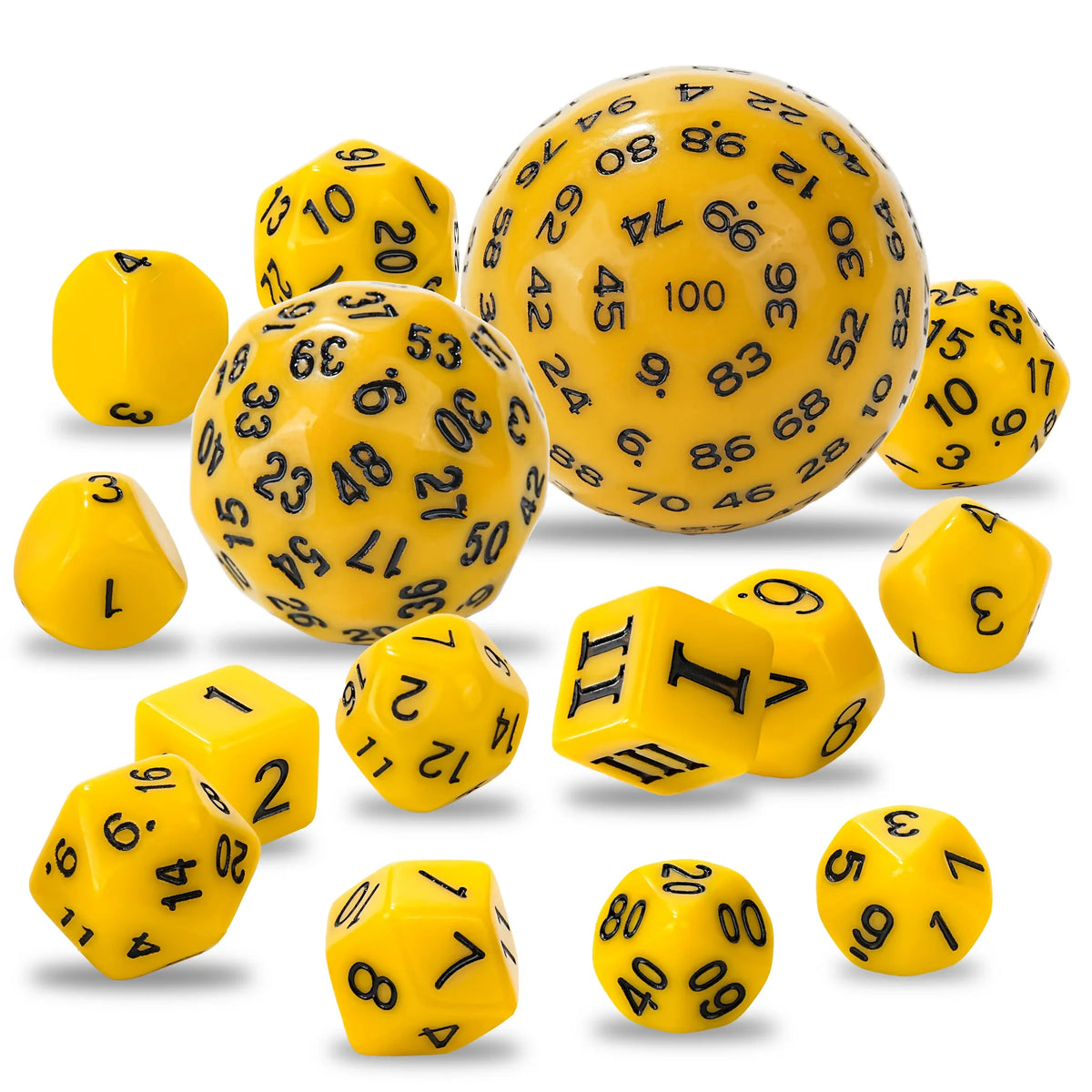 Piece Polyhedron Acrylic D100 Dice Set – D100 - 15pcs Yellow Acrylic Polyhedron Dice Set