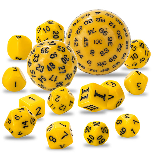 Piece Polyhedron Acrylic D100 Dice Set – D100 - 15pcs Yellow Acrylic Polyhedron Dice Set