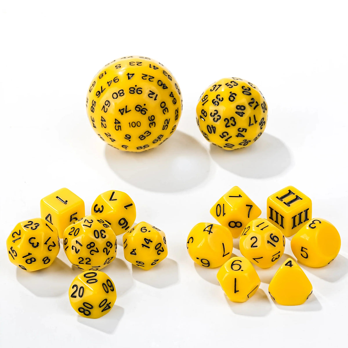 Piece Polyhedron Acrylic D100 Dice Set – D100 - 15pcs Yellow Acrylic Polyhedron Dice Set