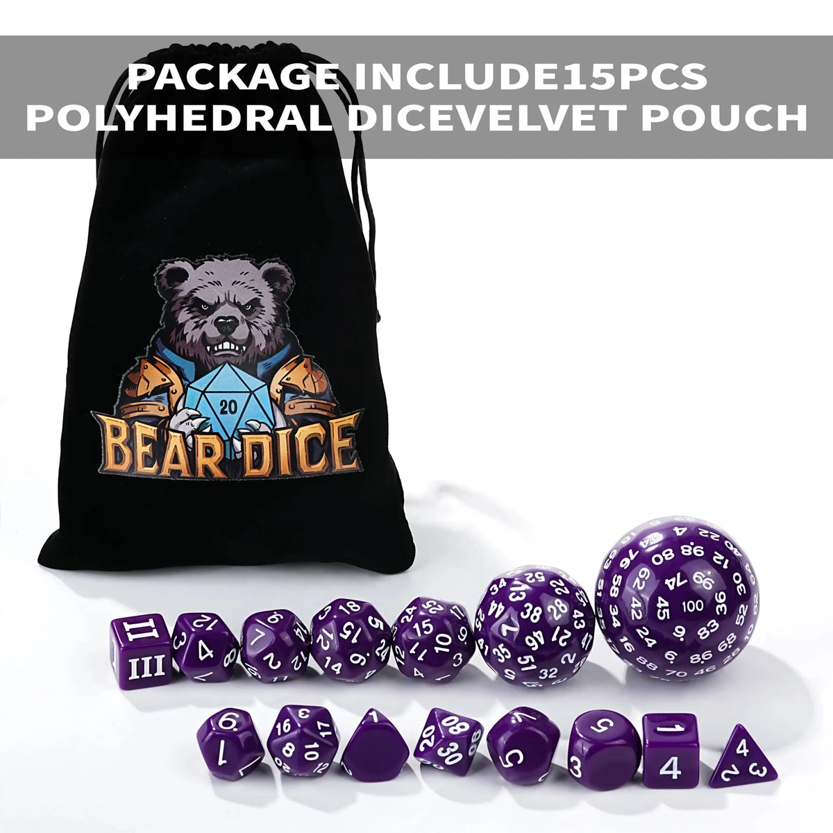 Pieces Acrylic D100 Dice Set – D100 Dice Set – 15 Pieces Purple Acrylic Polyhedral Dice