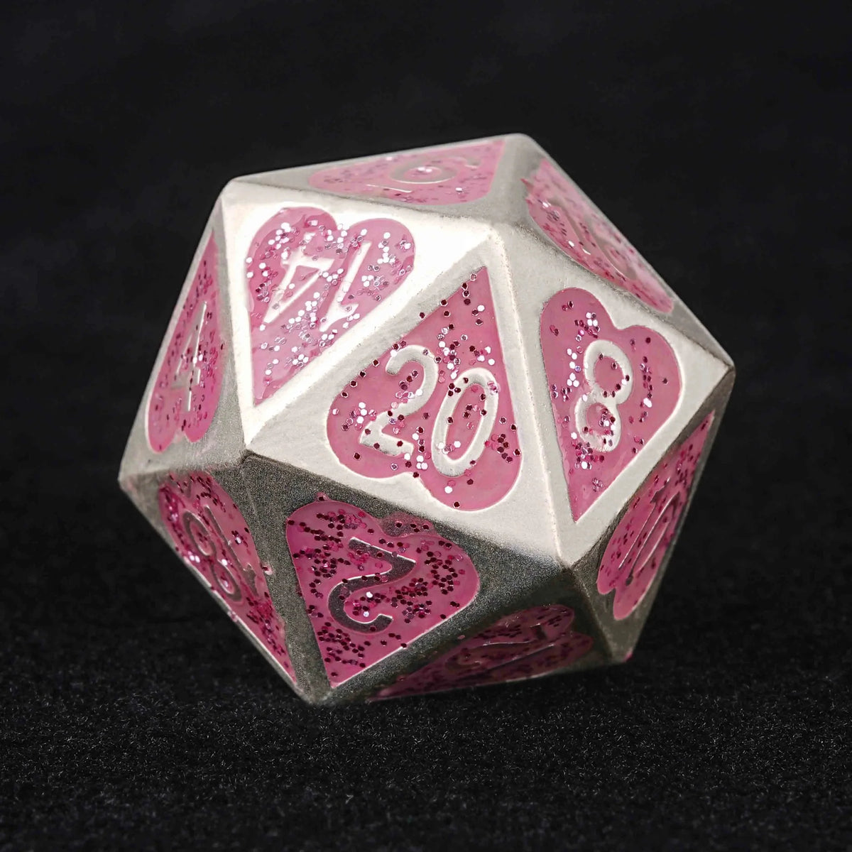 Pink Glitter Heart Metal DND Dice Set – Pink Glitter Heart Love Metallic DND Dice Set