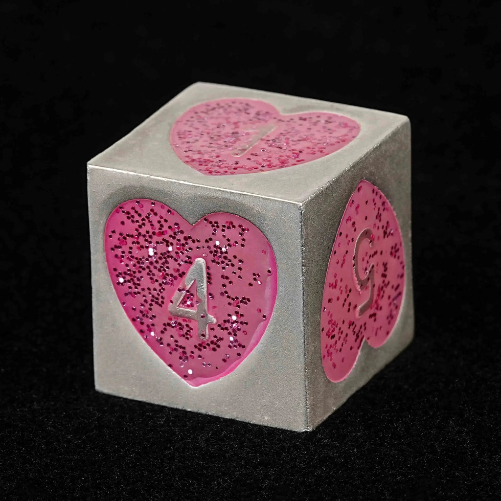 Pink Glitter Heart Metal DND Dice Set – Pink Glitter Heart Love Metallic DND Dice Set