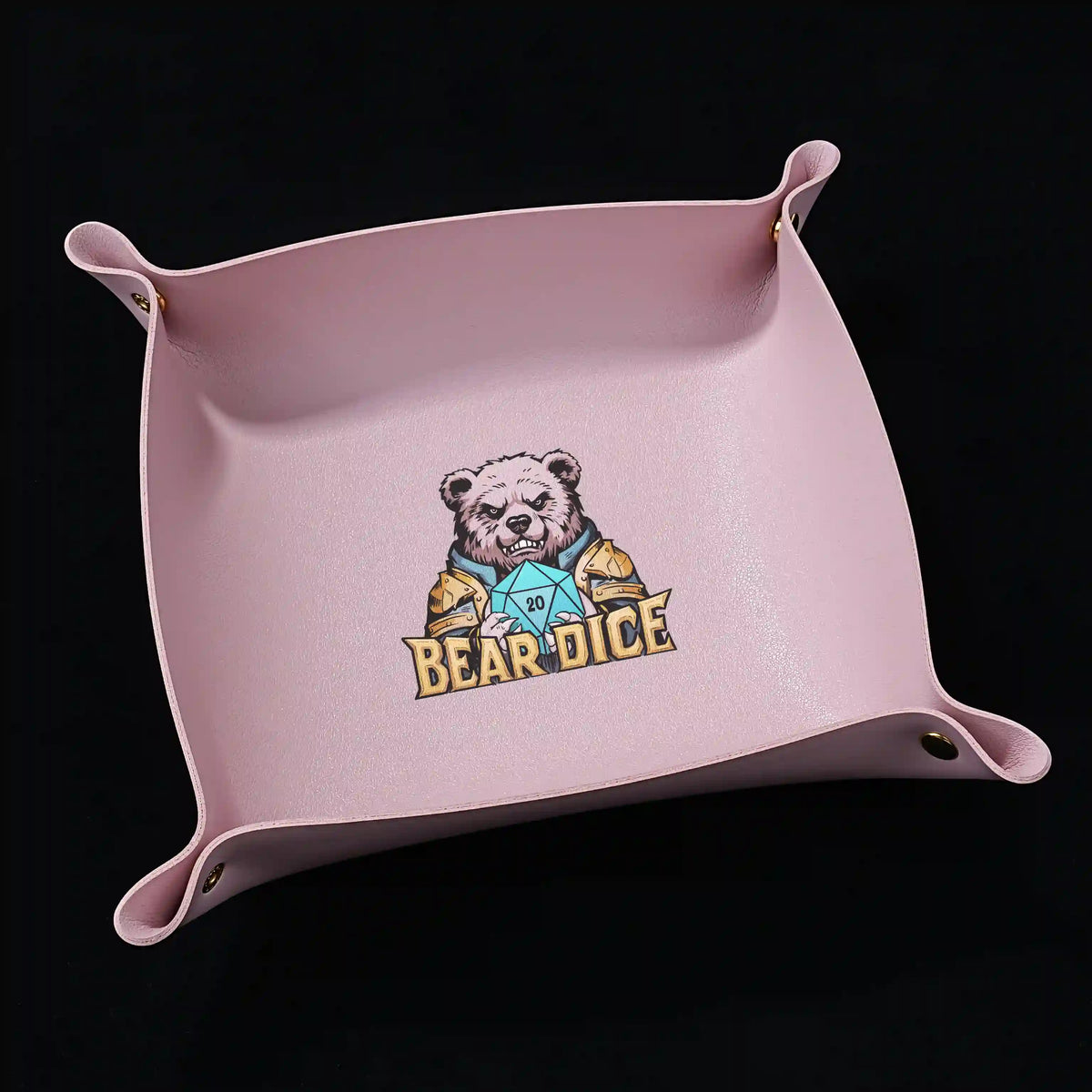 Square Dice Tray – Leather – Pink PU leather dice tray for DND dice rolling with soft interior