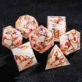 Plum Blossom Resin Sharp Edge Dice Set – Gold Numbers – Snow White Resin Red Plum Blossom DND Dice Set with Gold Numbers
