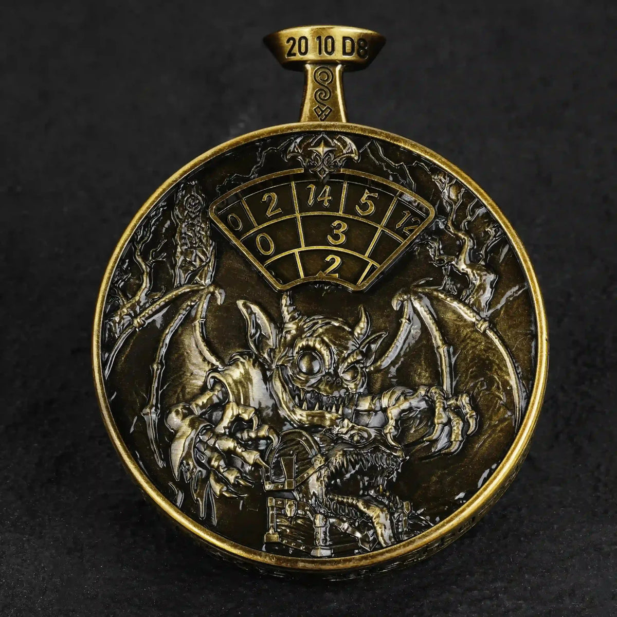Pocket Watch Metal Spinner Dice Set – Unique 7-in-1 Antique Gold Bronze Metal DND Spinning Dice Pocket Watch: Front