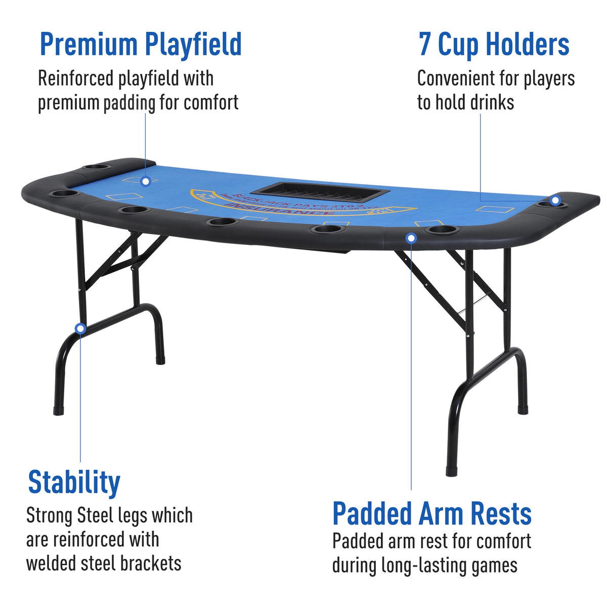 Poker Gaming Table – Felt Chip – 72-Inch Foldable Portable Poker Table – Suitable for Blackjack and Poker, Featuring 7