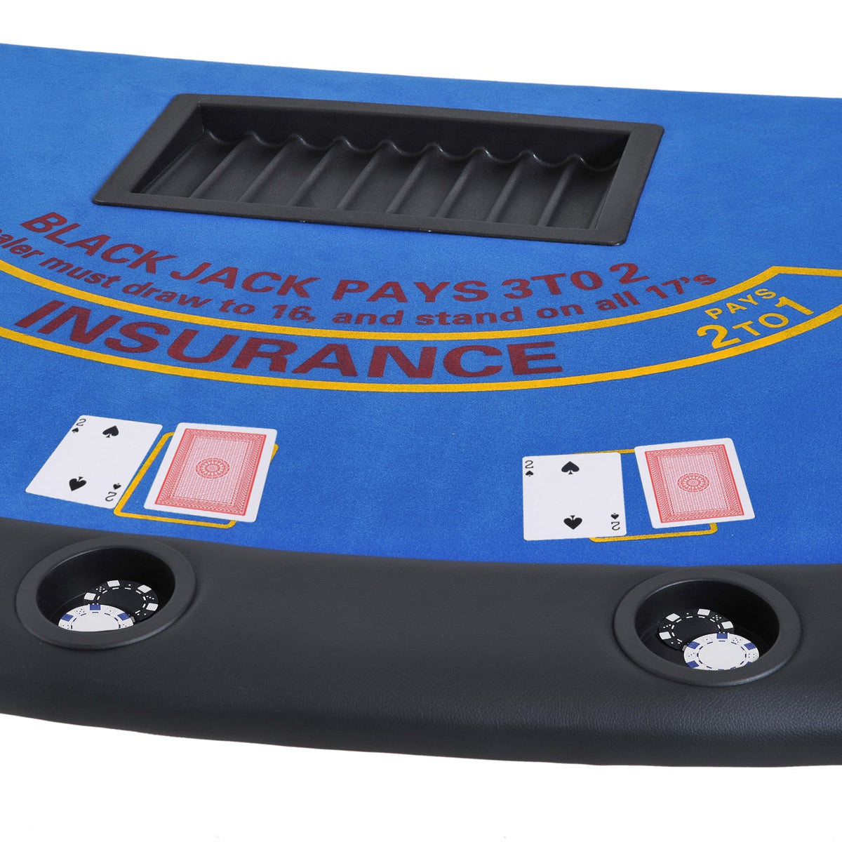 Poker Gaming Table – Felt Chip – 72-Inch Foldable Portable Blue Felt Blackjack Table with Cup Holders and Chip Slots