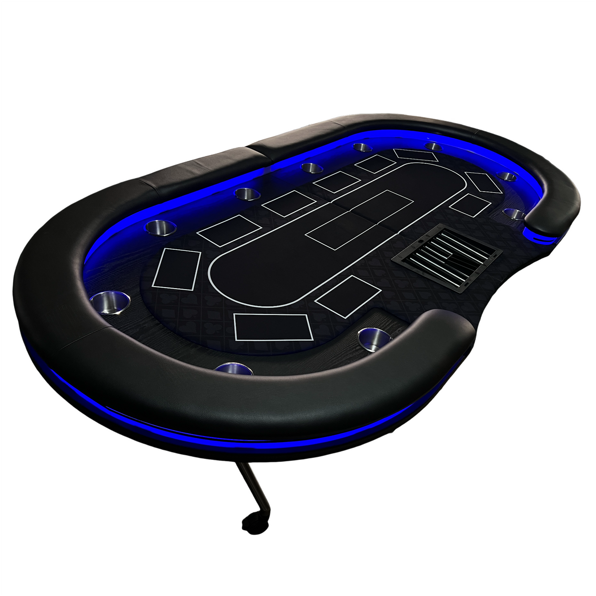Poker Gaming Table – Led Light – 94-Inch Black Foldable Mobile Poker Table with Blue LED Lights, Dealer Position, and