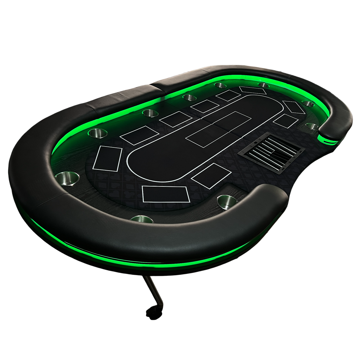 Poker Gaming Table – Led Light – 94-Inch Black Foldable Mobile Poker Table with Green LED Lights and Wheeled Legs