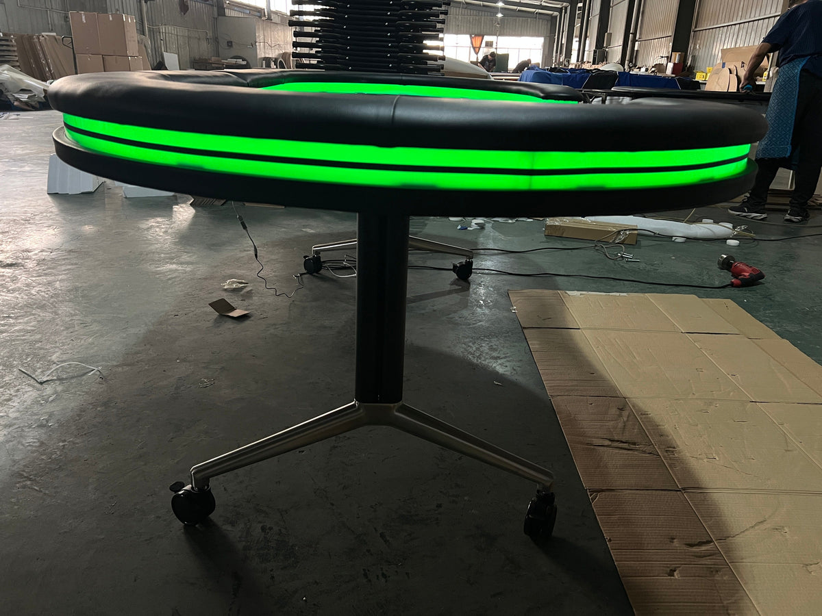 Poker Gaming Table – Led Light – 94-Inch Black Foldable Mobile Poker Table with LED Lights and Casters