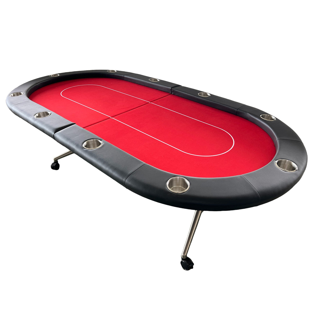 Poker Gaming Table – Metal – Suitable Players – 94-inch red felt oval foldable casino poker table with casters and 10