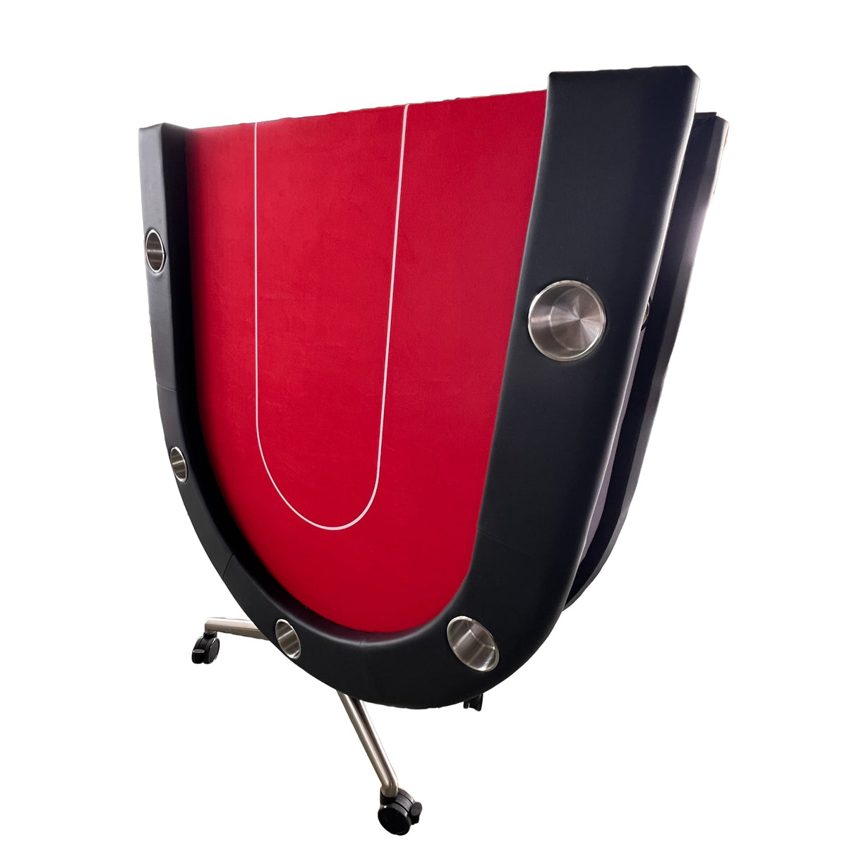 Poker Gaming Table – Metal – Suitable Players – Red oval foldable metal poker table (with casters), can be folded in
