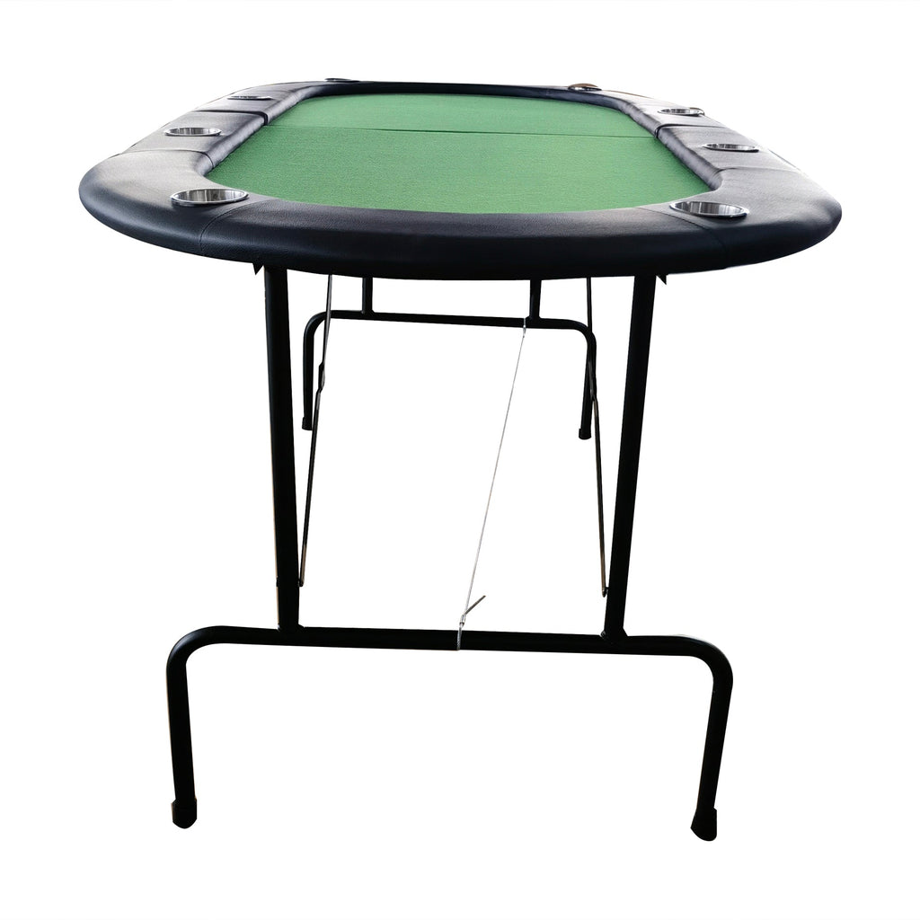 Poker Gaming Table – Oval Foldable – 73-Inch Green Oval Foldable Poker Table with 8 Cup Holders