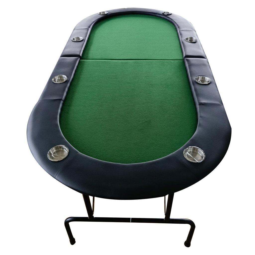 Poker Gaming Table – Oval Foldable – Green Oval Foldable Poker Table with 8 Cup Holders