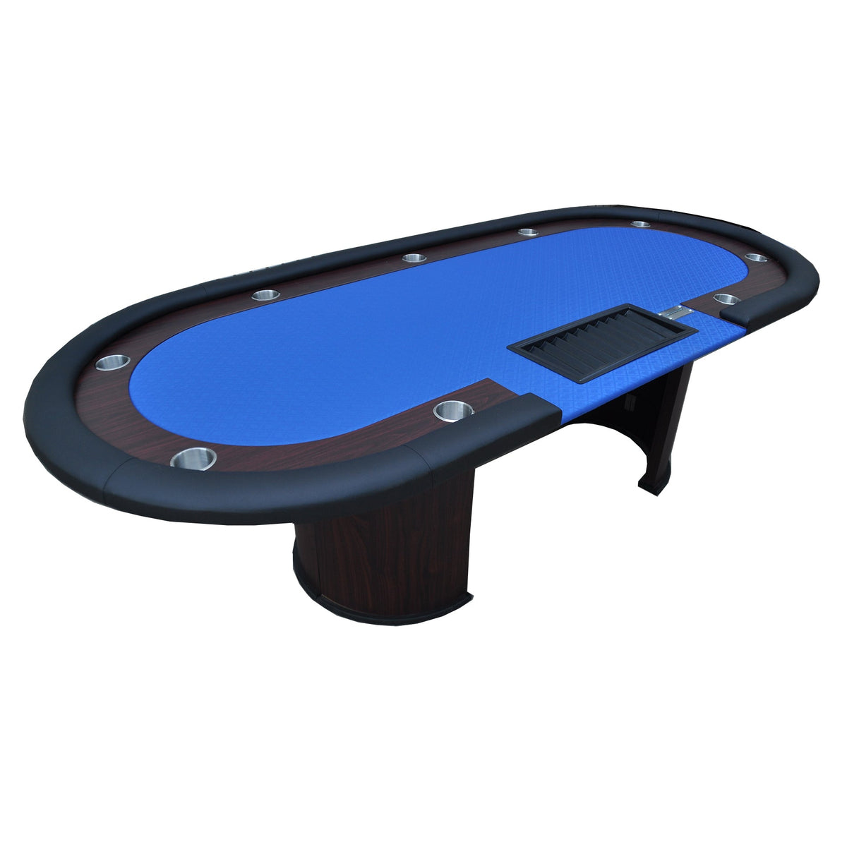 Poker Gaming Table – Shaped Legs – 96-inch Blue Felt Casino Poker Table with U-Shaped Legs