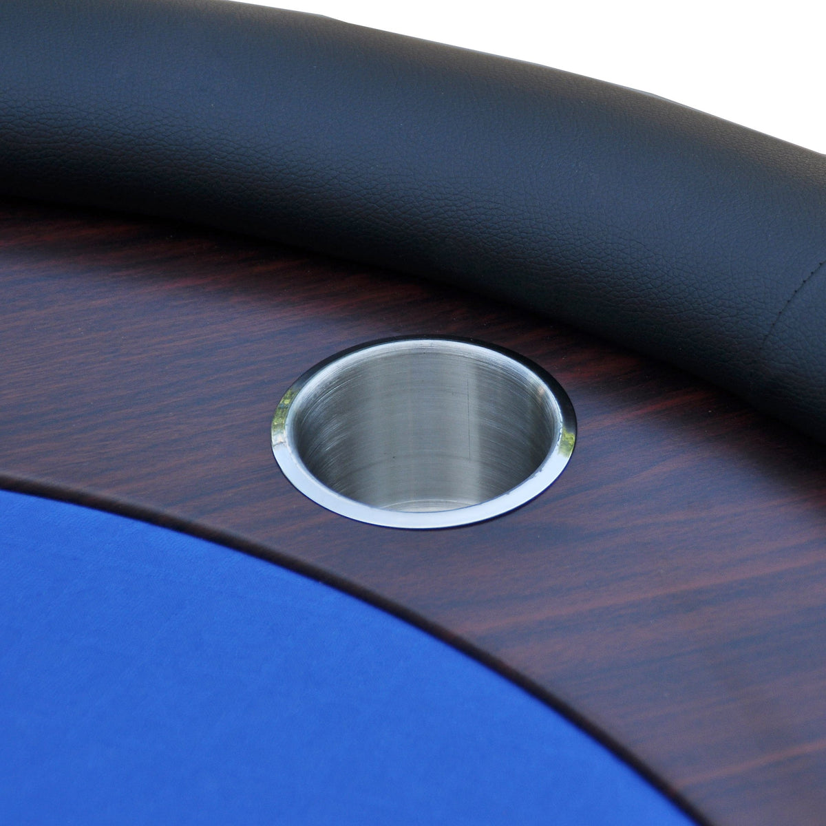Poker Gaming Table – Shaped Legs – 96-inch Blue Felt Wooden Casino Poker Table with Stainless Steel Cup Holders