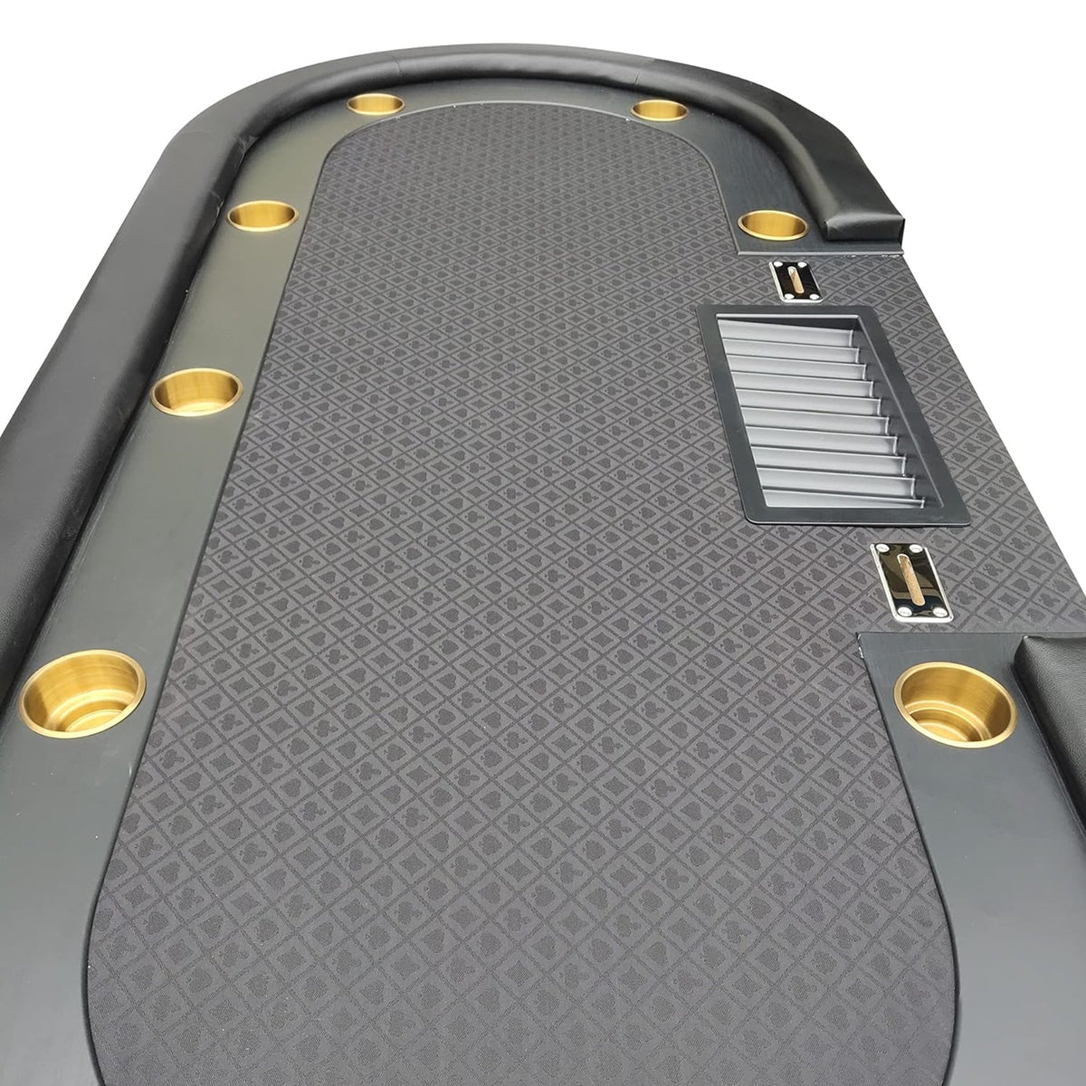 Poker Gaming Table – Waterproof Felt – 96-Inch Oval Waterproof Black Felt Poker Table with Poker-Themed Pattern and