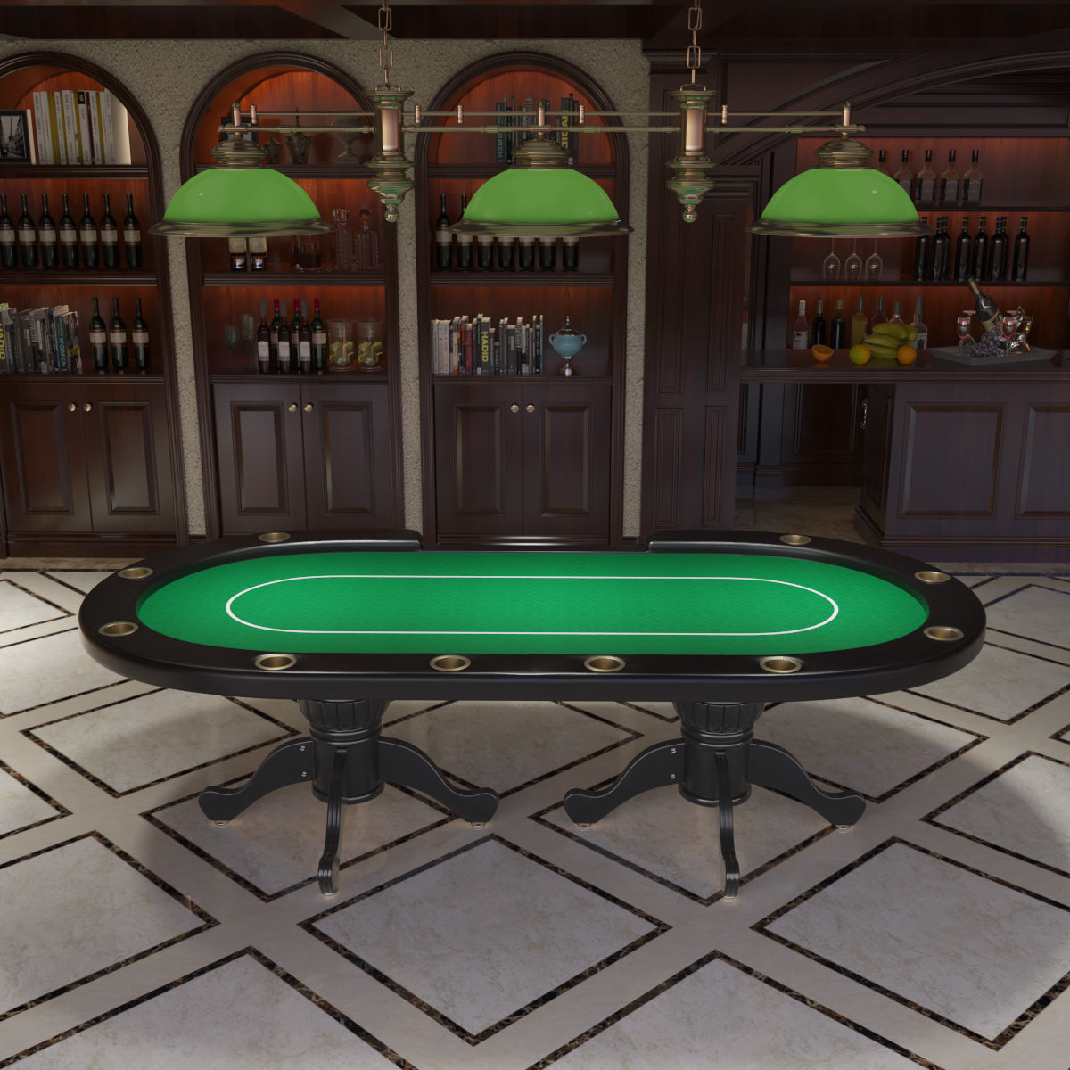 Poker Gaming Table – Wooden – Holdem Felt – 96-Inch Oval 10-Player Wooden Texas Hold'em Poker Table with Green Felt