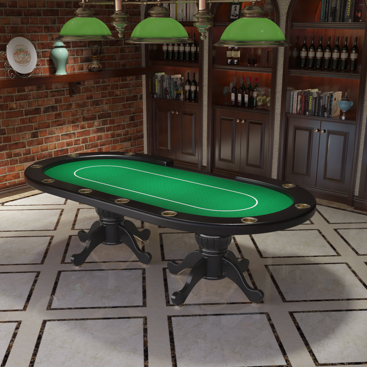 Poker Gaming Table – Wooden – Holdem Felt – 96-Inch Oval 10-Player Wooden Texas Hold'em Poker Table with Green Felt