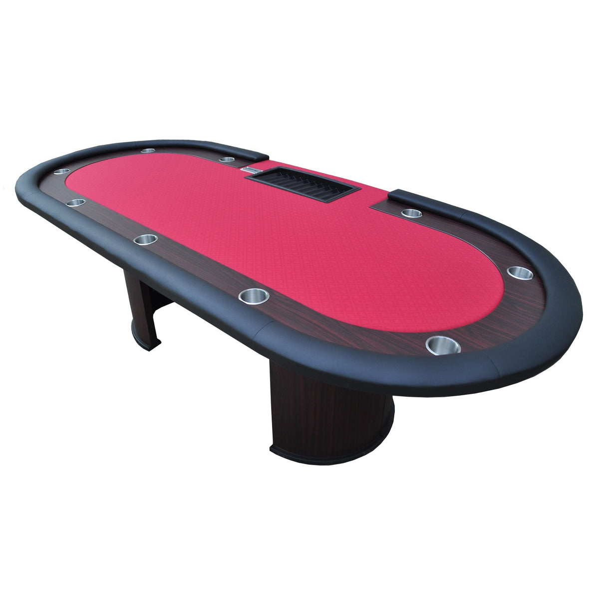 Poker Gaming Table – Wooden – Oval Board – 96-Inch Oval Wooden Folding Poker Table with Red Felt, U-Shaped Legs, and