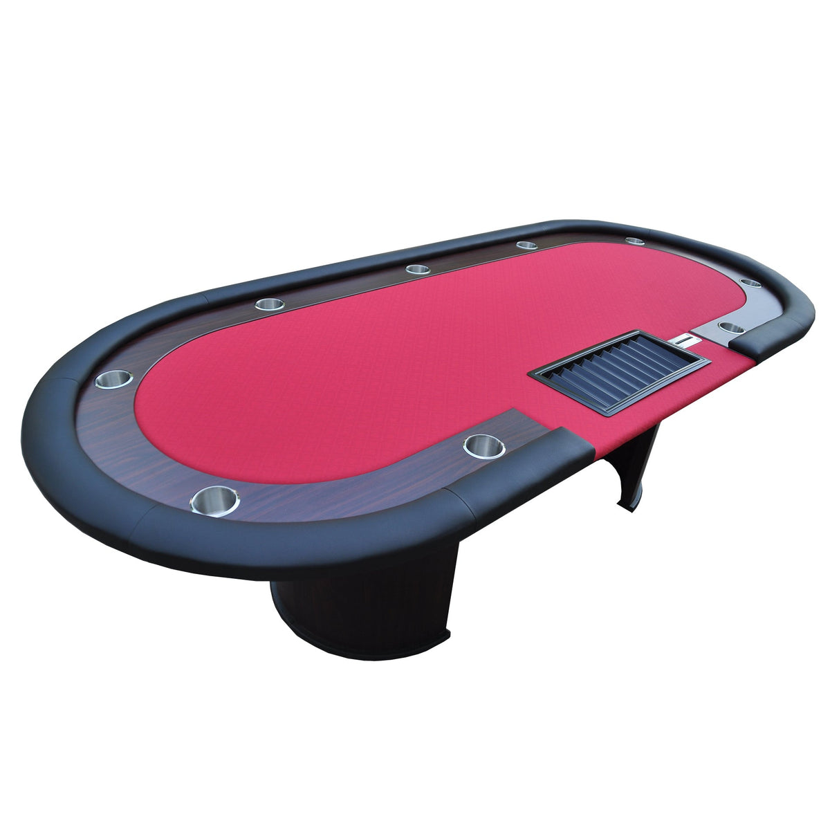 Poker Gaming Table – Wooden – Oval Board – 96-Inch Red Oval Wooden Foldable Poker Table with U-Shaped Legs and Chip Tray