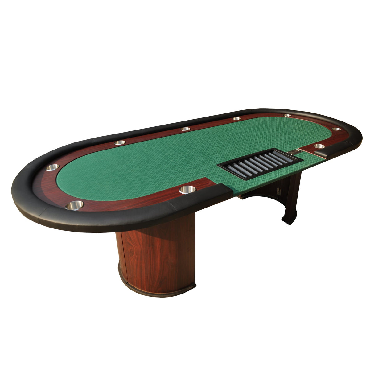 Poker Gaming Table – Wooden – Shaped Legs – 96-Inch Green Oval Wooden Foldable Poker Table with U-Shaped Legs and Chip