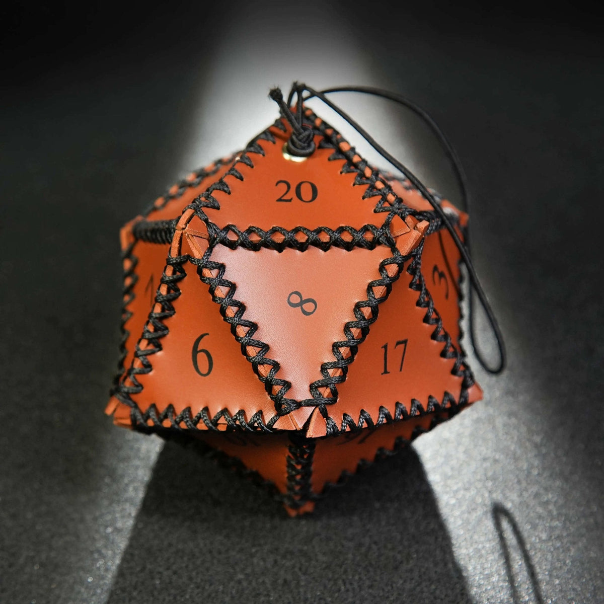 Polygon Dice Box – Leather – D20 Polygon Brown Leather Dice Drawstring Bag