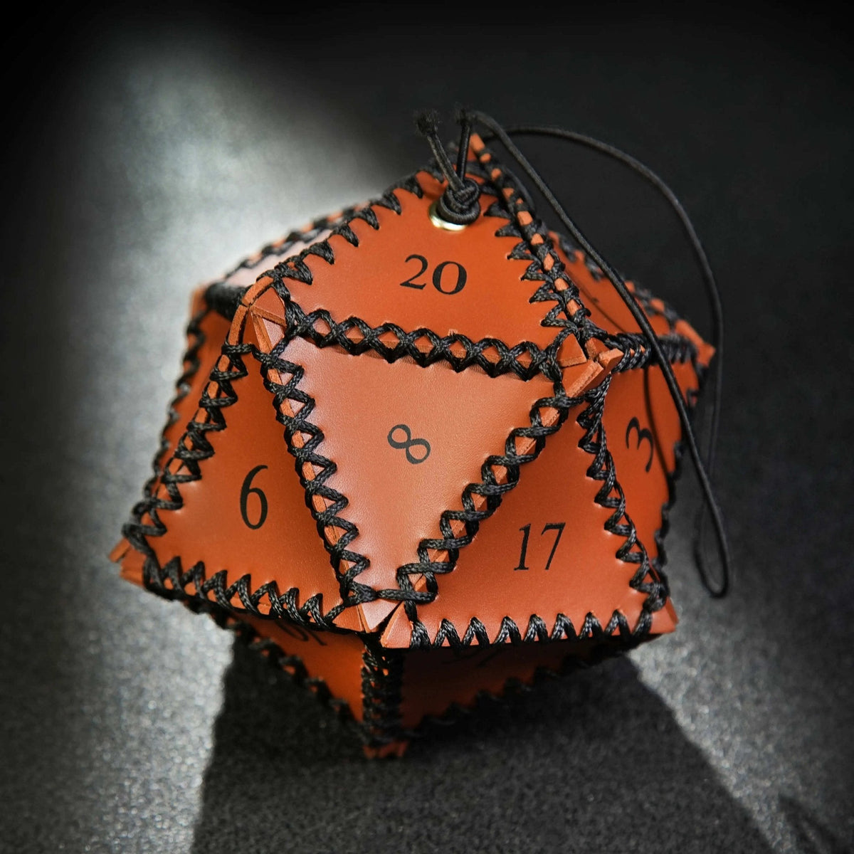 Polygon Dice Box – Leather – D20 Polygon Brown Leather Dice Drawstring Bag