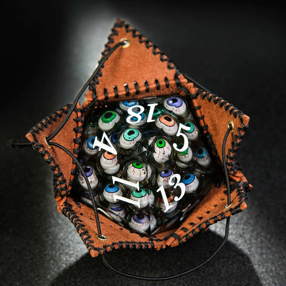 Polygon Dice Box – Leather – D20 Polygon Brown Leather Dice Drawstring Bag