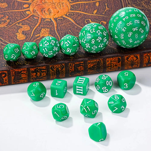 Polyhedron Acrylic D100 Dice Set – D100 Dice Set - 15 Green Acrylic Polyhedron Dice