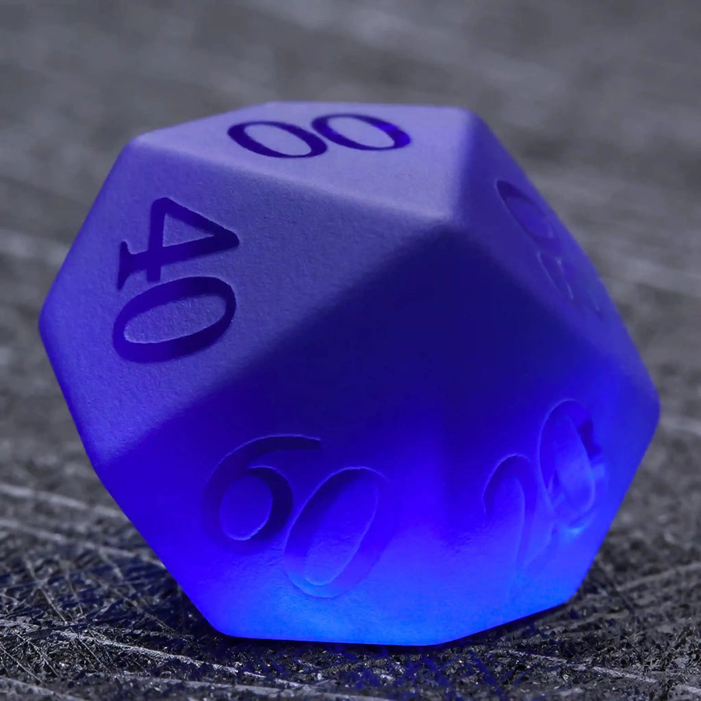 Polyhedron Frosted Gemstone DND Dice Set – Polyhedron Blue Glass Frosted Gem DND Dice Set + Transparent Font