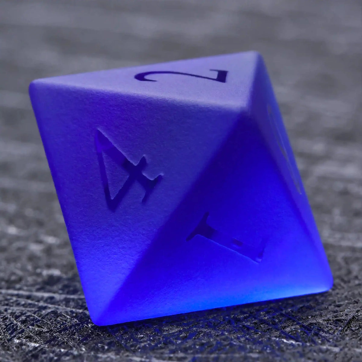 Polyhedron Frosted Gemstone DND Dice Set – Polyhedron Blue Glass Frosted Gem DND Dice Set + Transparent Font