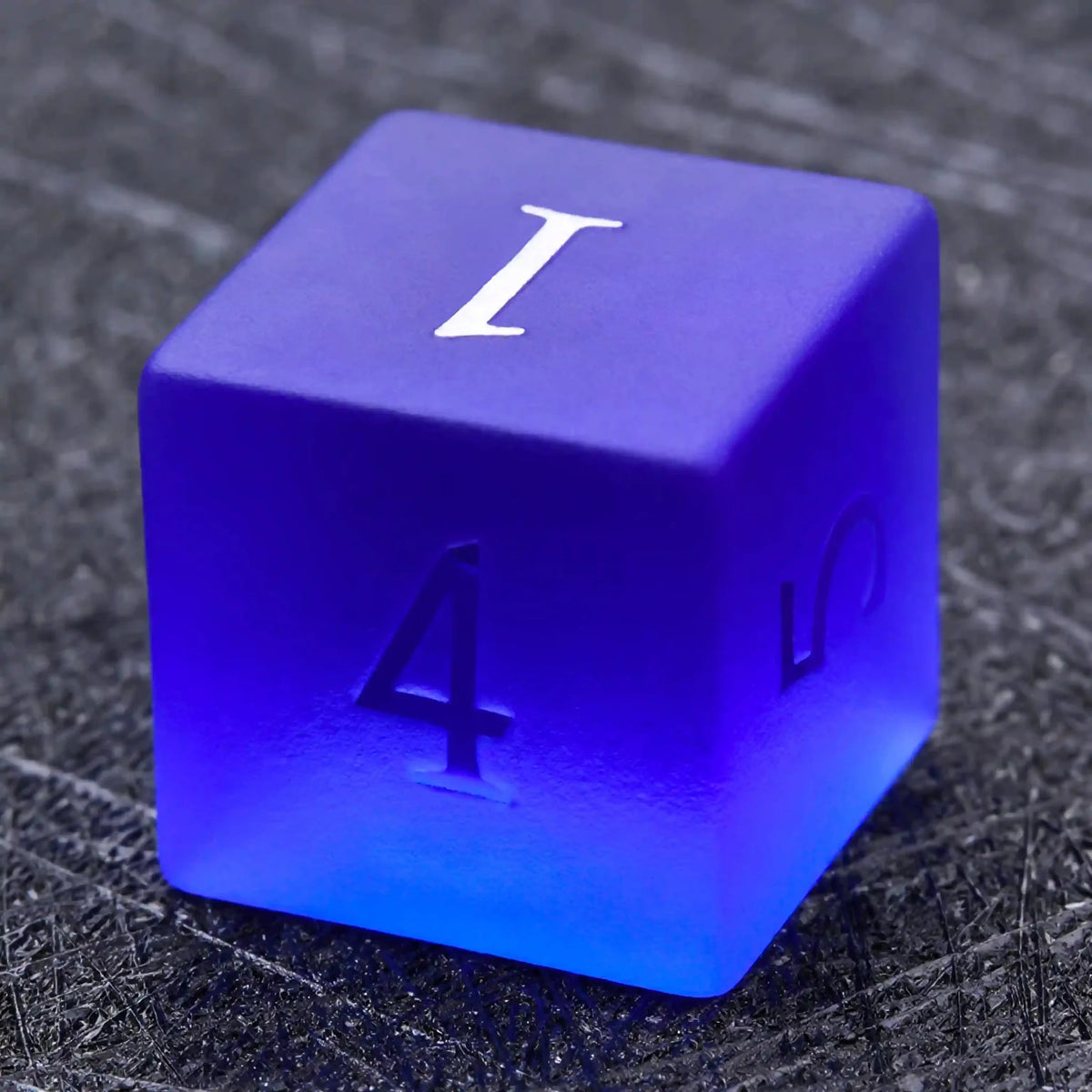 Polyhedron Frosted Gemstone DND Dice Set – Polyhedron Blue Glass Frosted Gem DND Dice Set + Transparent Font