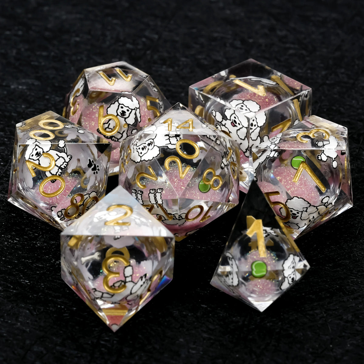 Poodle Liquid Core Dice Set – Gold Numbers