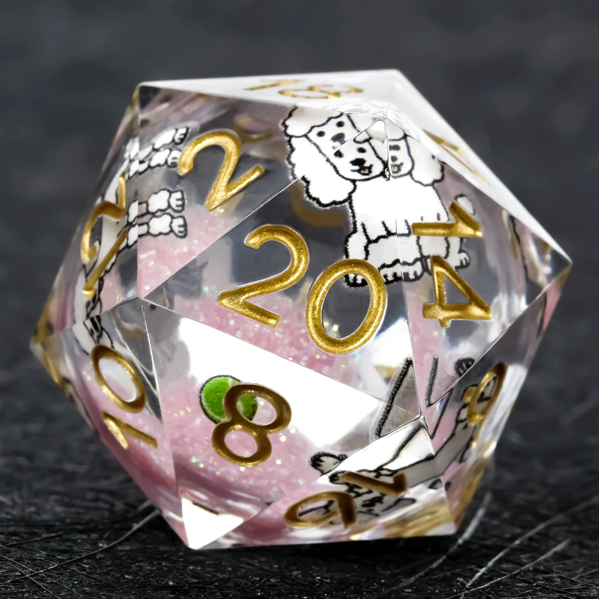 Poodle Liquid Core Dice Set – Gold Numbers – alternate product view