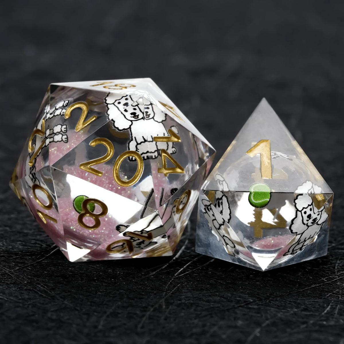 Poodle Liquid Core Dice Set – Gold Numbers – alternate product view